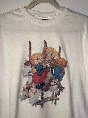 Vintage Cartoon Teddy Bear Carousel Horse Graphic T-Shirt